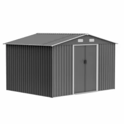 10X8 FT Outdoor Storage Shed, Metal Foundation & Lockable Doors, Tool Shed For Garden, Patio, Backyard, Lawn, Grey -House Furnish World GUEST d2d5ee27 e569 4844 a21d bc54fdfb2c2e