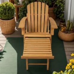 Outdoor Wooden Folding Adirondack Chair With Retractable Ottoman, Pre-Assembled BackRest & SeatBoard, Wood Patio Chair For Garden Backyard Porch Pool -House Furnish World GUEST d39d0afb abe9 4846 b425 1725bfcf2680