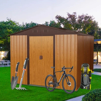 8ft X 10ft Outdoor Metal Storage Shed With Metal Foundation,Coffee 1 8ft X 10ft Outdoor Metal Storage Shed With Metal Foundation,Coffee
