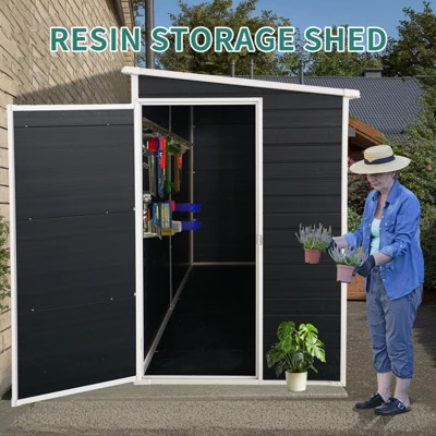 8x4ft Outdoor Resin Garden Shed With Floor And 2 Windows,Patio Outdoor Storage Shed With Lockable Door For Garden Tools, Bicycles, Trash Cans, Black 1 8x4ft Outdoor Resin Garden Shed With Floor And 2 Windows,Patio Outdoor Storage Shed With Lockable Door For Garden Tools, Bicycles, Trash Cans, Black