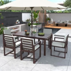 Patio Dining Set Outdoor Dining Table And Chair Set With And Removable Cushions For Patio, Backyard, Garden, Dark Brown -House Furnish World GUEST d47df9c6 70ce 42fa b6e4 eb4f8e3f4a96