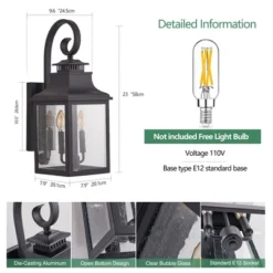 Soscooter 23"-2-Pack Outdoor Wall Lantern Light ¨C Vintage Black Metal Sconce With Clear Seeded Glass For Porch, Patio, And Garden (Bulb Not Included) -House Furnish World GUEST d52f223f 6667 4c82 89e4 8d25a1bdefcb