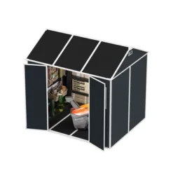 8*7ft Outdoor Storage Shed, Outdoor Resin Shed With Two-Window And Double-Door, Plastic Shed With Floor For Garden, Patio, Yard, Lawn (Dark Gray) -House Furnish World GUEST d58e2a4f f2b8 4186 af5d 19e3dcb0b83d