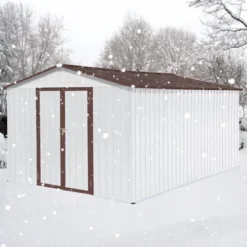 Metal Garden Sheds 12ftx10ft Outdoor Storage Sheds White+coffee -House Furnish World GUEST d6295f27 49e6 4c0c 9d48 3236a453e4d7
