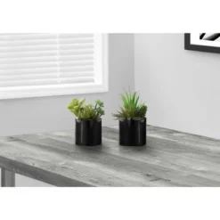 Artificial Plant, 7" Tall, Succulent, Indoor, Faux, Fake, Table, Greenery, Potted, Set Of 2, Decorative, Green Plants, Glossy Black Pots
