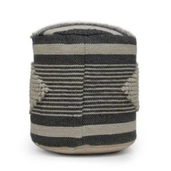Diamond Handcrafted Fabric Cylindrical Pouf, Beige And Dark Grey -House Furnish World GUEST d8f46424 dd75 4417 a990 f0732597769a