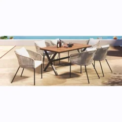 7 Pieces Patio Dining Set, All-Weather Outdoor Furniture Set With Dining Table And Chairs, Metal Frame, For For Garden, Backyard, Beige -House Furnish World GUEST da51e55d 9c72 4240 ad8c 747a6f58075b