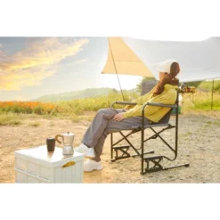 Outdoor Freestyle Rocker Camping Chair Portable Folding Rocking Chair With Solid, Durable Armrests, Drink Holder & Comfortable Backrest -Grey -House Furnish World GUEST dac73f5d 5827 4ab8 bf31 910830263250