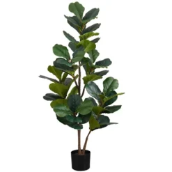 Artificial Plant, 49" Tall, Fiddle Tree, Indoor, Faux, Fake, Floor, Greenery, Potted, Real Touch, Decorative, Green Leaves, Black Pot