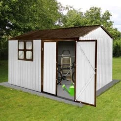 Metal Garden Sheds 10ftx8ft Outdoor Storage Sheds White+coffee With Window -House Furnish World GUEST dd49dee6 aa4e 409f 9328 0716b9a72b90