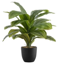 Artificial Plant, 17" Tall, Dracaena, Indoor, Faux, Fake, Table, Greenery, Potted, Real Touch, Decorative, Green Leaves, Black Pot
