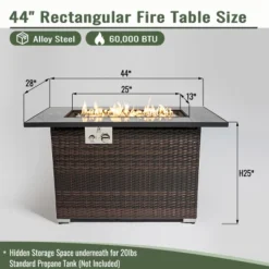44" Propane Gas Fire Pit Table, 50000 BTU Rectangular Fire Pit, Tile Tabletop With Beautiful Wicker Base For Outside Patio Deck Garden Courtyard-Brown 29 44" Propane Gas Fire Pit Table, 50000 BTU Rectangular Fire Pit, Tile Tabletop With Beautiful Wicker Base For Outside Patio Deck Garden Courtyard-Brown -House Furnish World GUEST df63b1c4 8a51 4f0b a4e1 d8238d1fdeee