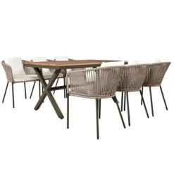 7 Pieces Patio Dining Set, All-Weather Outdoor Furniture Set With Dining Table And Chairs, Metal Frame, For For Garden, Backyard, Beige -House Furnish World GUEST df9cf8eb 9f94 4893 8b45 a3bce197bd0f
