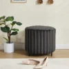 22.05"Wide Upholstered Round Pouf Ottoman Foot Rest With Black Metal Legs,Faux Fur Footstool For Living Room Bedroom Entryway. Charcoal