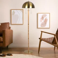 Allure 2-Light Floor Lamp, Gold Brass, Natural Rattan Tube , Double On/Off Pull Chain -House Furnish World GUEST e05d7286 19c6 40bb 8cb9 451a989c211e