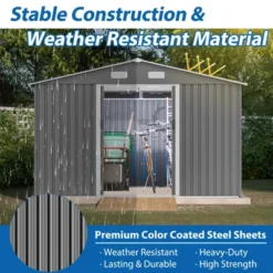 10X8 FT Outdoor Storage Shed, Metal Foundation & Lockable Doors, Tool Shed For Garden, Patio, Backyard, Lawn, Grey -House Furnish World GUEST e0867f6a 1c58 4710 abbc 3866cf6ada3f