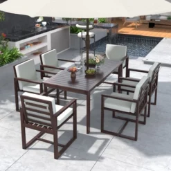 Patio Dining Set Outdoor Dining Table And Chair Set With And Removable Cushions For Patio, Backyard, Garden, Dark Brown -House Furnish World GUEST e156e928 4d4c 41a7 80c1 f2d46a61f4b6