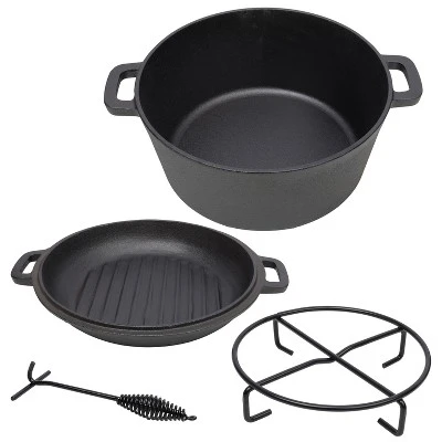 3 In 1 Pre-Seasoned Cast Iron Dutch Oven,Camping Deep Pot, 5 Quart.Cover As A Skillet With Ribbed Bottom Design.With 1PC Iron Pot Rack,1PC Lid Lifter. 1 3 In 1 Pre-Seasoned Cast Iron Dutch Oven,Camping Deep Pot, 5 Quart.Cover As A Skillet With Ribbed Bottom Design.With 1PC Iron Pot Rack,1PC Lid Lifter.