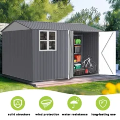 8X10FT Outdoor Storage Shed With Thickened Galvanized Steel,with Sloped Roof & Double Lockable Door,with 6 Vents, For Backyard Garden Bike,Lawnmower -House Furnish World GUEST e269bcfb 15d4 4fa4 baac b2a4239088fd