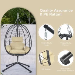 Egg Chair With Stand Indoor Outdoor Swing Chair Patio Wicker Hanging Egg Chair Hanging Basket Chair Hammock Chair With Stand For Bedroom Room Balcony -House Furnish World GUEST e3fd4da6 30da 455a a4a8 7804a43511d1
