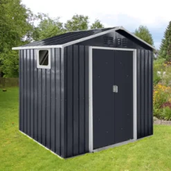 Metal Garden Sheds 7ftx4.3ft Outdoor Storage Sheds Coal Grey With Window -House Furnish World GUEST e4000363 3d22 4683 a896 d14df3b86875