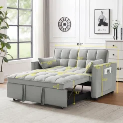 Modern Polyester Loveseat Futon Sofa Couch W/Polyesterllout Bed,Small Love Seat Lounge Sofa W/Reclining Backrest,Toss Pillows, Pockets -House Furnish World GUEST e40e8e76 9baf 454f 8714 a83f7a947008