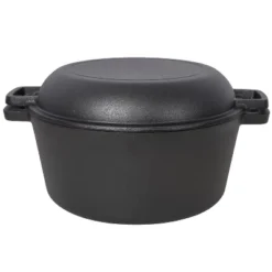 3 In 1 Pre-Seasoned Cast Iron Dutch Oven,Camping Deep Pot, 5 Quart. Cover As A Skillet With Ribbed Bottom Design. With 2pcs Silicone Handel Covers