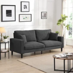 74" High Resilience Three Seater Sofa, Wooden Frame 3 Seat Sofa, Comfy,Modern Polyester Sofa,Living Room Bedroom Apartment,Dark Gray -House Furnish World GUEST e4cdf9ee 322c 467c 9911 daf33b68b27f