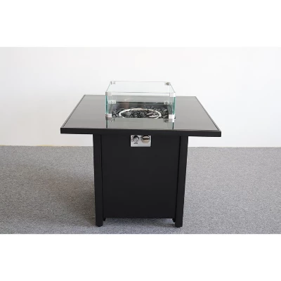 30 Black Powdercoated Metal Fire Pit With Smoked Glass Top 1 30 Black Powdercoated Metal Fire Pit With Smoked Glass Top
