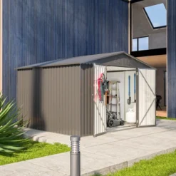 10X8 FT Outdoor Storage Shed, All Weather Metal Sheds With Lockable Doors, Tool Shed For Garden, Patio, Backyard, Lawn, Black -House Furnish World GUEST e7aeda0f 3514 42f0 a913 ef19a6b9ed2a