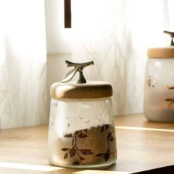 Twigy Frosted Glass Jar With Wooden Lid - 4.9X4.9X7.4in -House Furnish World GUEST e906f617 3e69 46e1 a55e be5dab731427