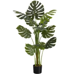 Artificial Plant, 55" Tall, Monstera Tree, Indoor, Faux, Fake, Floor, Greenery, Potted, Real Touch, Decorative, Green Leaves, Black Pot