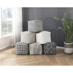 Modern Square Pouf Jacquard Fabric Upholstery Ottoman, Footstool, Non-Slip Floor Pouf, Bean Bag Chair, 1pc Sitting Pouf -House Furnish World GUEST ea254eef a473 44dd b03b 04c6fd4dca97