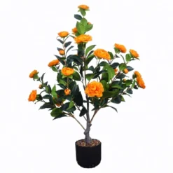 Artificial Camellia Tree 2 Pack, 36"Faux Camellia Plant In Pot With Orange Flowers, Greenery Potted Plant For Indoor Outdoor Office Home Porch Decor -House Furnish World GUEST ea63ae59 7c43 41e0 a9c9 019cdfa473f0