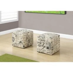 Ottoman, Pouf, Footrest, Foot Stool, Set Of 2, Juvenile, Beige Fabric, Transitional -House Furnish World GUEST ea70c7f0 ac02 40a1 b1af c9369881dd69