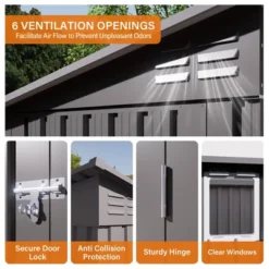 4 X 9 FT Outdoor Storage Shed, Metal Garden Shed Tool House With Sloping Roof,6 Vents And 2 Swing Doors For Backyard, Garden,Patio, Garage, Lawn, Gray -House Furnish World GUEST eb3efbc5 ebff 4864 b2d1 e85c68386b8c