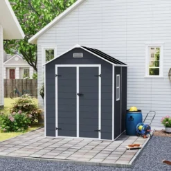 6*6ft Resin Storage Shed, High Quality Pp Material, Rust And UV Proof, Large Storage Space, 12mm Thick Pp Board, HD Window Lighting Dark Gray -House Furnish World GUEST eb8c4757 1c5e 45c9 be8e 011d8dc729e6