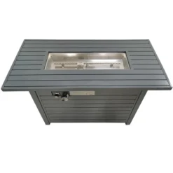 Living Source International 25'' H X 42'' W Steel Outdoor Fire Pit Table With Lid (Gray)
