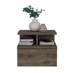 Floating Nightstand 12"H, Wall Mounted With Single Drawer And 2-Tier Shelf, Dark Walnut -House Furnish World GUEST ece14684 7bd6 4625 a3e5 960457fc0d7c