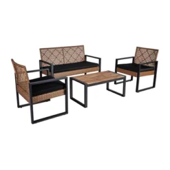 4-Piece Patio Furniture Set Outdoor Balcony Porch Garden Backyard Lawn Furniture Acacia Wood Table Top, Morden Black And Light Brown -House Furnish World GUEST ef1638c6 0766 4460 aaef a5c70c35105c