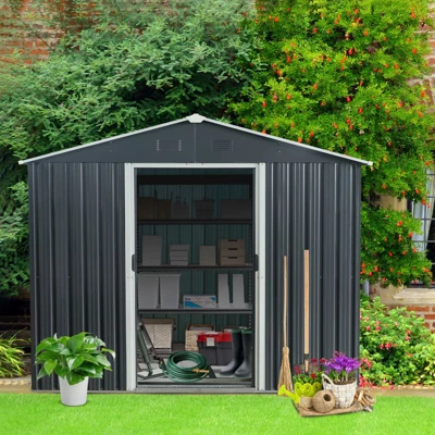 8ft X 10ft Outdoor Metal Storage Shed With Meatl Foundation,Black 4 8ft X 10ft Outdoor Metal Storage Shed With Meatl Foundation,Black - Image 4