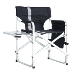 2-piece Padded Folding Outdoor Chair With Side Table And Storage Pockets,Lightweight Oversized Directors Chair For Indoor, Outdoor Camping, Black/Grey -House Furnish World GUEST ef559733 171f 4917 9226 941c5fba7ae5