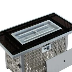 43" Propane Gas Fire Pit Table, 60000 BTU Rectangular Open Weave Wicker Fire Pit With Glass Wind Guard For Outside Patio Deck Garden Backyard - Grey -House Furnish World GUEST eff34ae8 4cf6 42ad 81c8 cfd6287b365d