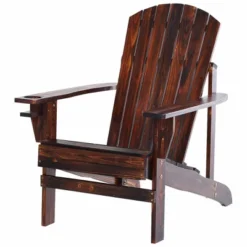 Outsunny Wooden Adirondack Chair, Outdoor Patio Lawn Chair With Cup Holder, Weather Resistant Lawn Furniture, Classic Lounge For Deck, Garden,Brown -House Furnish World GUEST f0183f60 b391 4a9c 941d c4b1b2c1ad02