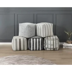 Modern Square Pouf Multi-Color Jacquard Fabric Upholstered Ottoman, Non-Slip Floor Pouf, Bean Bag Chair, 1pc Sitting Pouf -House Furnish World GUEST f03314cb e98d 4a72 be72 919975d734c3
