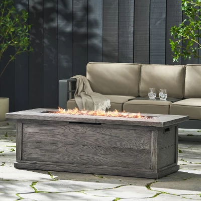 56" Outdoor 50,000 BTU Rectangular MgO Concrete Propane Fire Pit, Grey Wood Pattern (Tank Cover Not Included) 3 56" Outdoor 50,000 BTU Rectangular MgO Concrete Propane Fire Pit, Grey Wood Pattern (Tank Cover Not Included) - Image 3