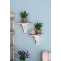 13.8x9.1x11.4" Distressed Brown And White Wooden Wall Shelf With Corbel Design -House Furnish World GUEST f14cbe83 4122 4161 b337 b62a64b3e6d0