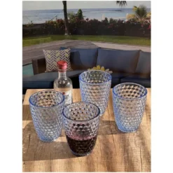 Diamond Cut Acrylic Glasses Drinking Set Of 4 (12oz), Plastic Drinking Glasses, BPA Free Cocktail Glasses, Drinkware Set, Drinking Water Glasses -House Furnish World GUEST f1923a4c 646b 4616 91a7 34fa12240064