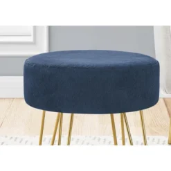 Ottoman, Pouf, Footrest, Foot Stool, 14in Round, Blue Fabric, Gold Metal Legs, Contemporary, Modern -House Furnish World GUEST f1a95732 cb81 4d1b ba1c 661335795245