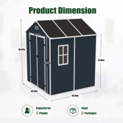 6*6ft Resin Storage Shed, High Quality Pp Material, Rust And UV Proof, Large Storage Space, 12mm Thick Pp Board, HD Window Lighting Dark Gray -House Furnish World GUEST f2ae1c17 1407 4ab9 b89b 52fb6df2f7fd
